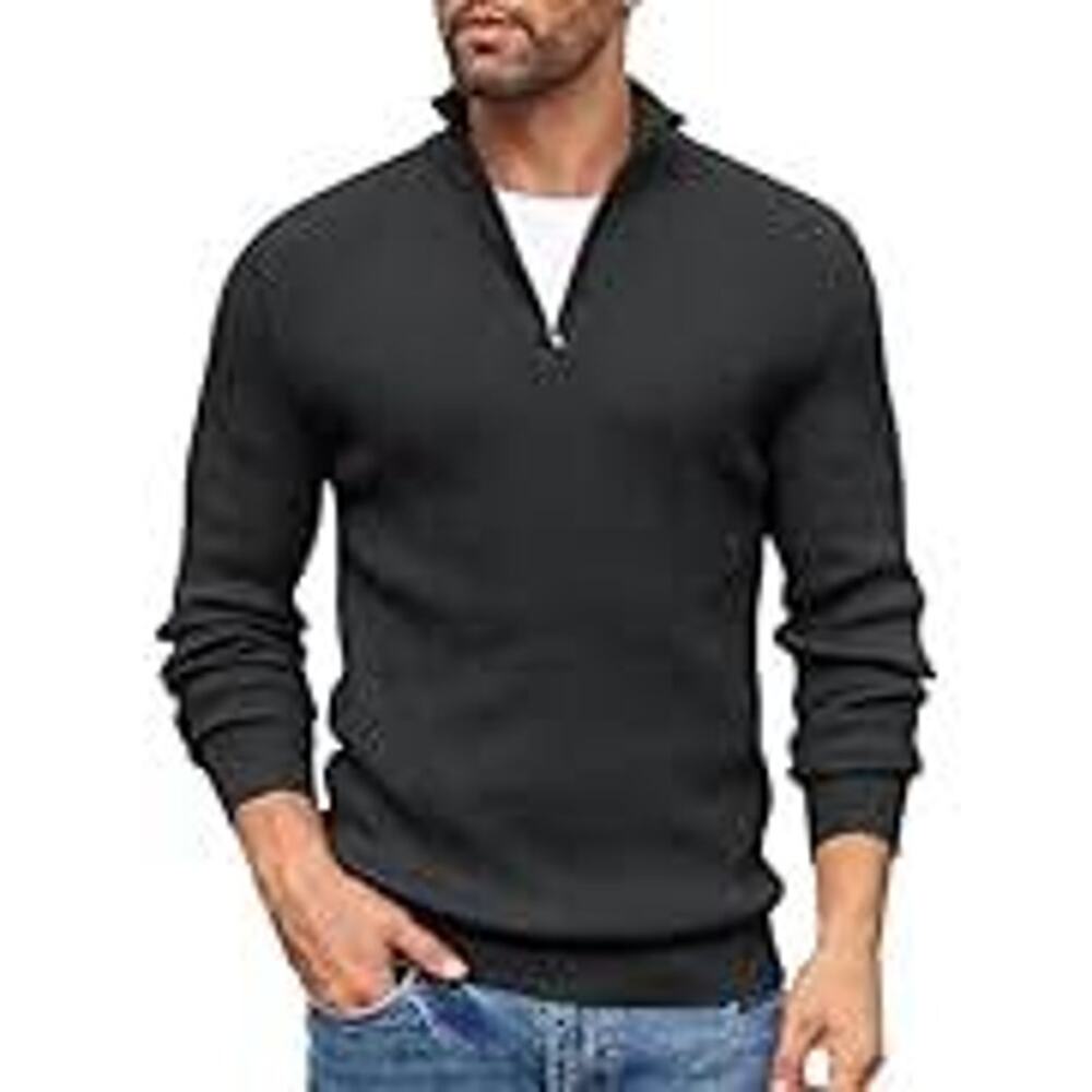 NWT Coofandy Men's Black Quarter Zip‎ Up Pullover Lighweight Sweatshirt Size XXL